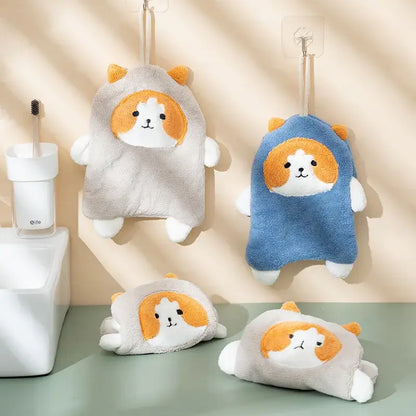 White and orange coral plush cat hand towel bathroom decor