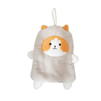 White and orange coral plush cat hand towel bathroom decor