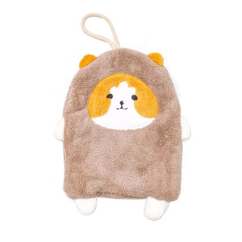 White and orange coral plush cat hand towel bathroom decor