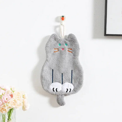 White and orange coral plush cat hand towel bathroom decor