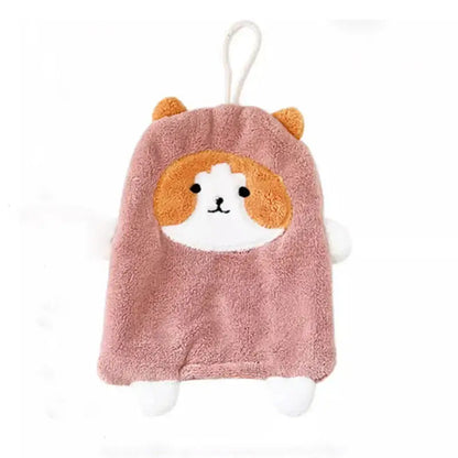 White and orange coral plush cat hand towel bathroom decor