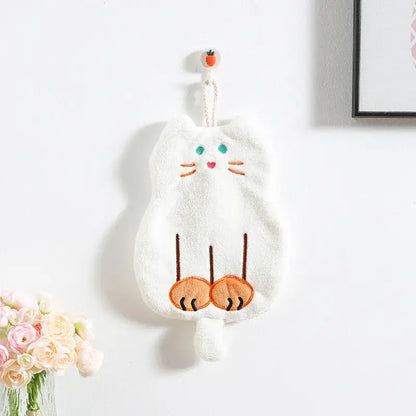 White and orange coral plush cat hand towel bathroom decor