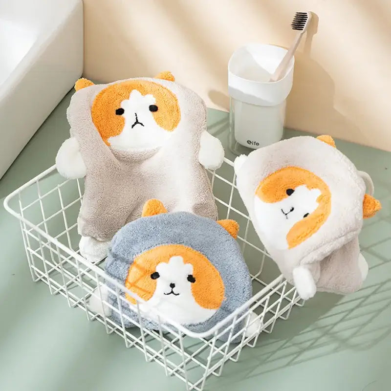 White and orange coral plush cat hand towel bathroom decor