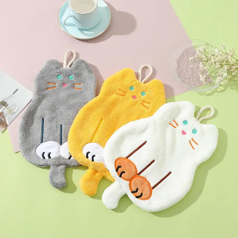 White and orange coral plush cat hand towel bathroom decor