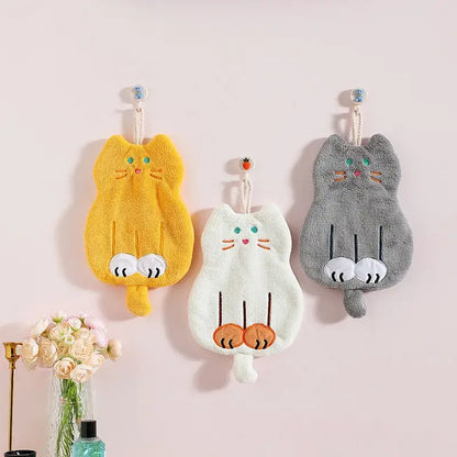 White and orange coral plush cat hand towel bathroom decor