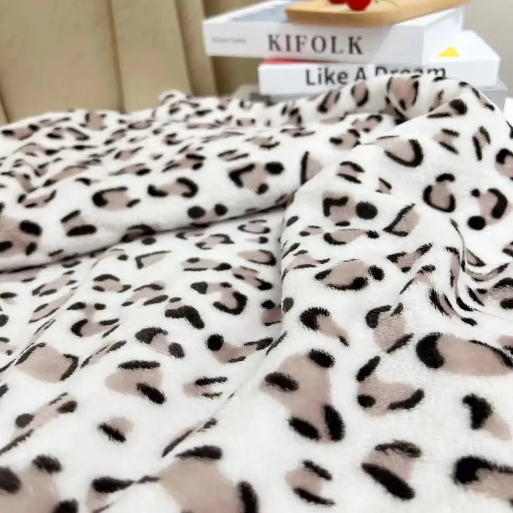 White and orange leopard print warm blanket bedroom fleece throw
