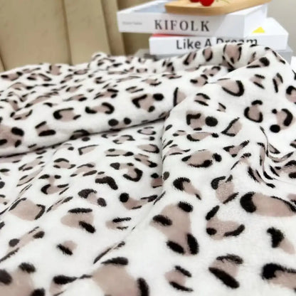 White and orange leopard print warm blanket bedroom fleece throw