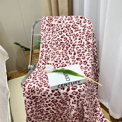 White and orange leopard print warm blanket bedroom fleece throw