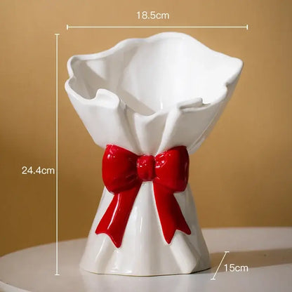 White and pink bowknot ceramic vase living room dress decor
