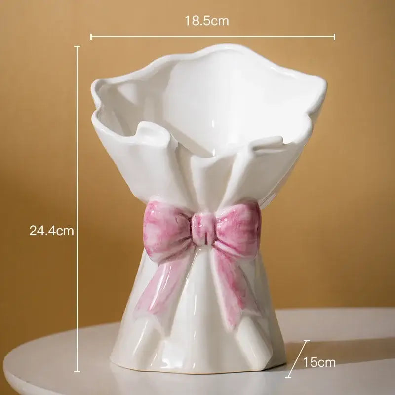 White and pink bowknot ceramic vase living room dress decor