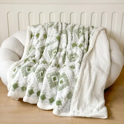 White and pink geometric jacquard taff velvet blanket bedroom throw