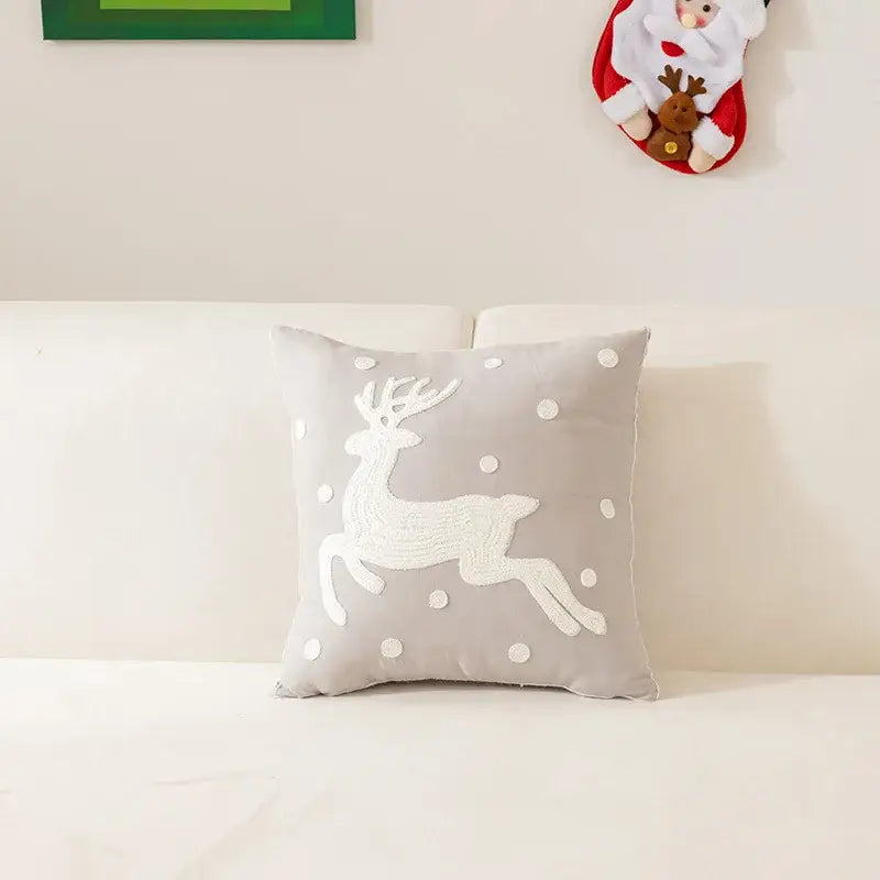 White and red embroidered christmas pillow cases living room decor