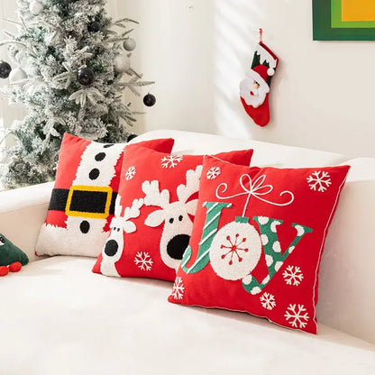 White and red embroidered christmas pillow cases living room decor