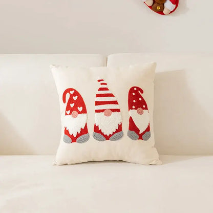 White and red embroidered christmas pillow cases living room decor