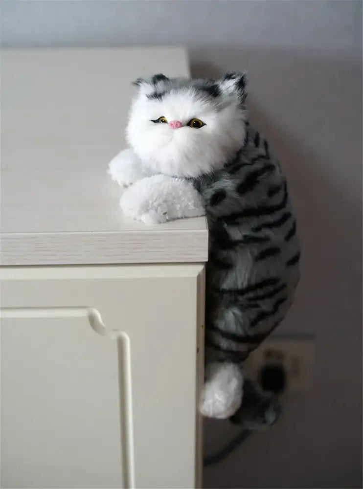 White and tan hanging cat plush doll living room decor
