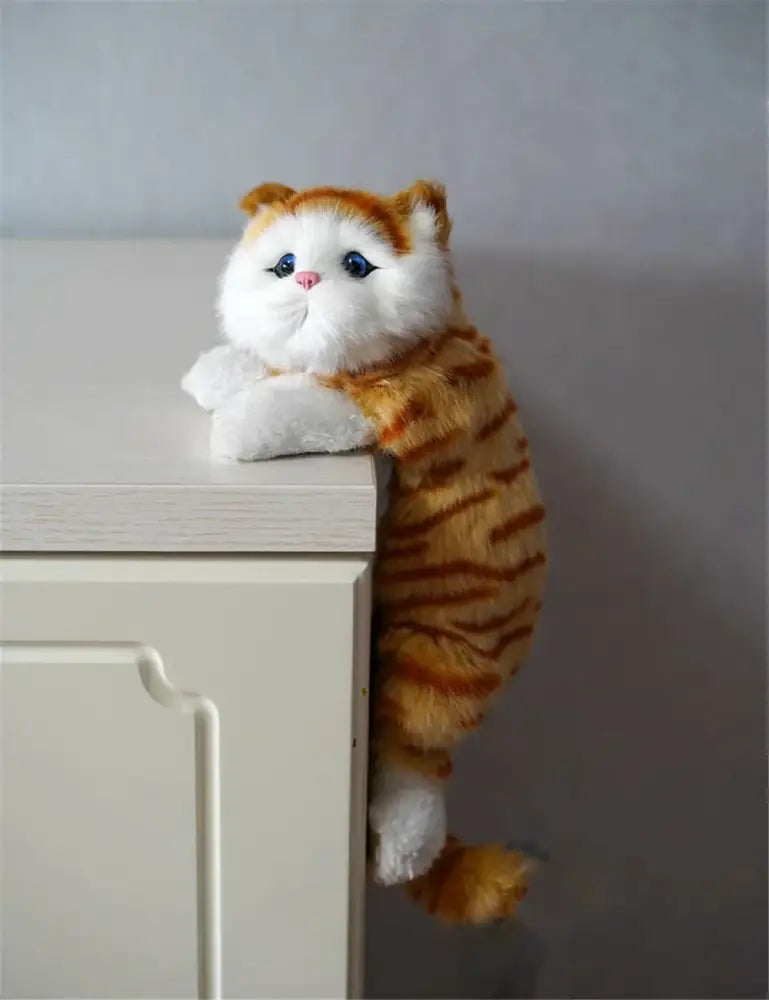 White and tan hanging cat plush doll living room decor