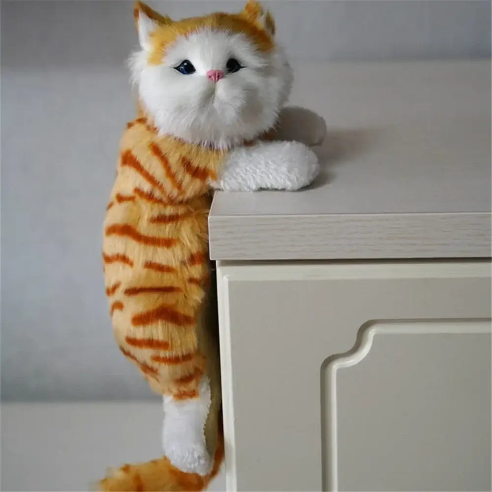 White and tan hanging cat plush doll living room decor