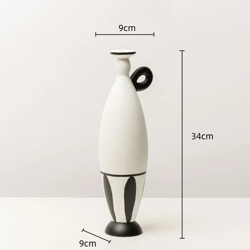 White and terracotta geometric black lines ceramic vase living room decor