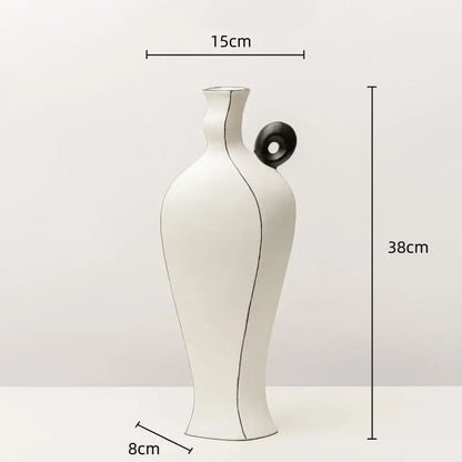 White and terracotta geometric black lines ceramic vase living room decor