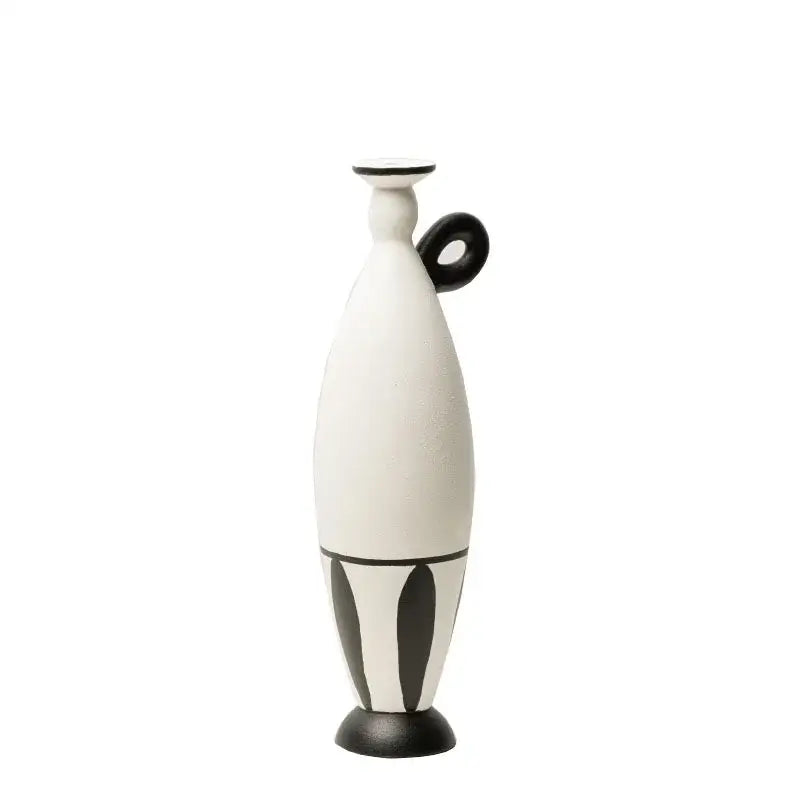 White and terracotta geometric black lines ceramic vase living room decor