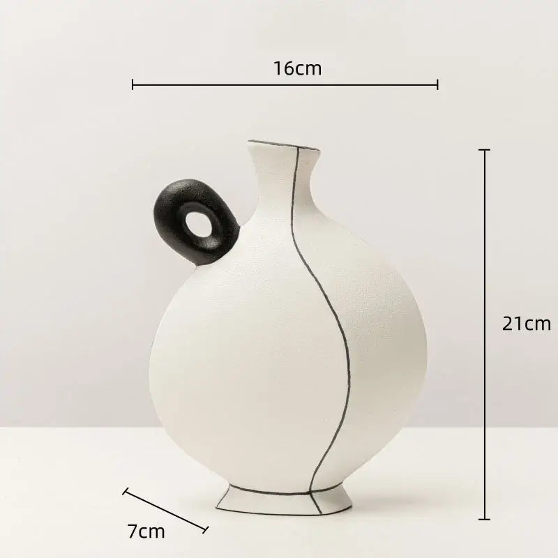 White and terracotta geometric black lines ceramic vase living room decor