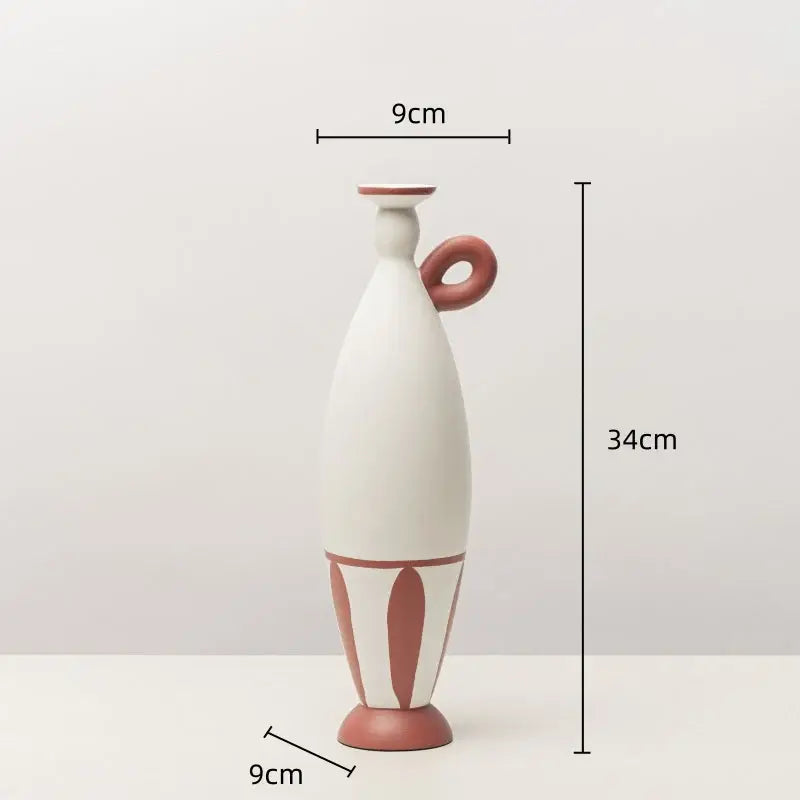 White and terracotta geometric black lines ceramic vase living room decor