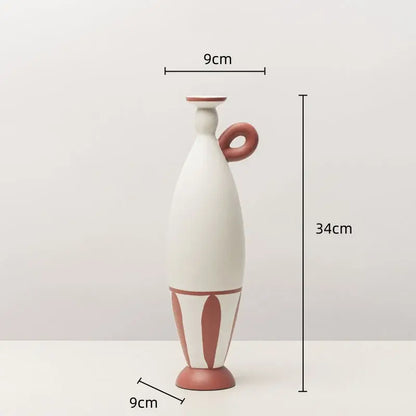 White and terracotta geometric black lines ceramic vase living room decor