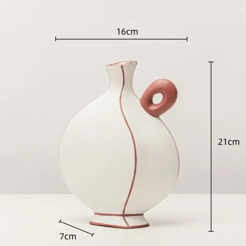 White and terracotta geometric black lines ceramic vase living room decor
