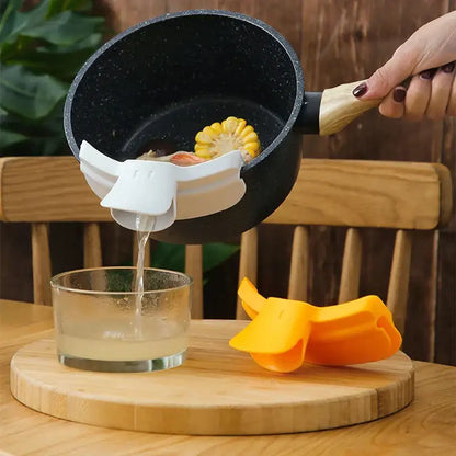 White and yellow duck beak funnel kitchen liquid divertor