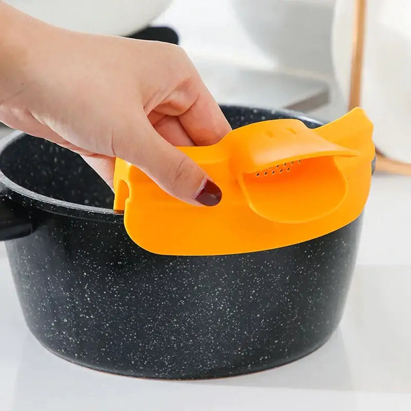 White and yellow duck beak funnel kitchen liquid divertor