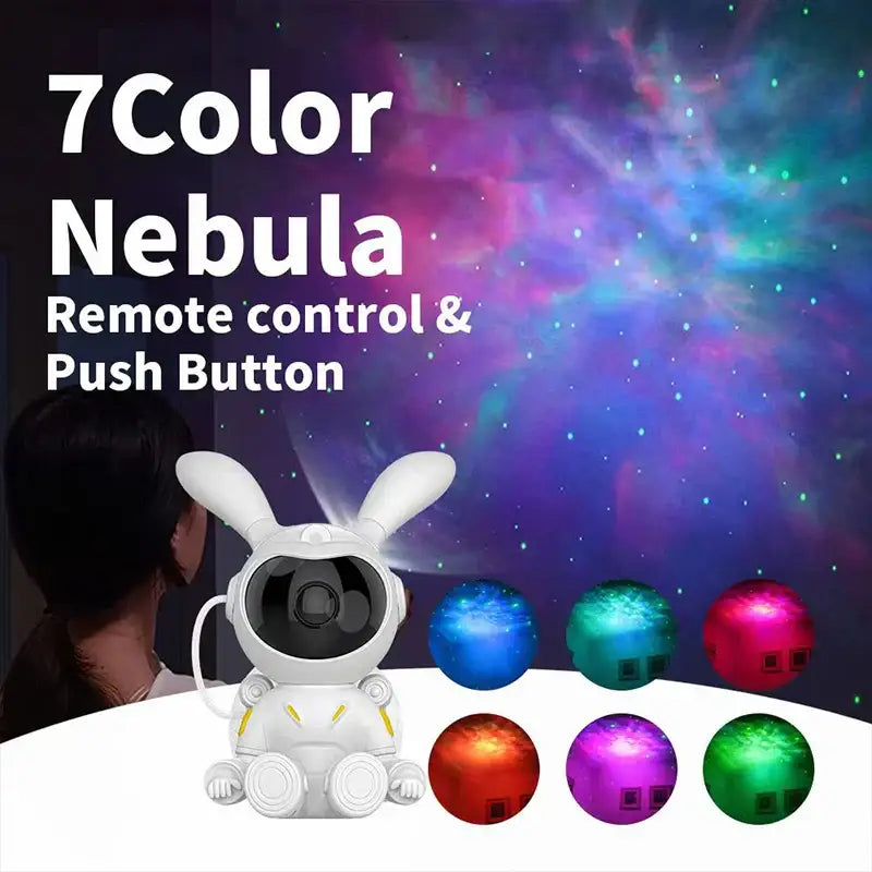 White and yellow galaxy bunny astronaut night light bedroom decor