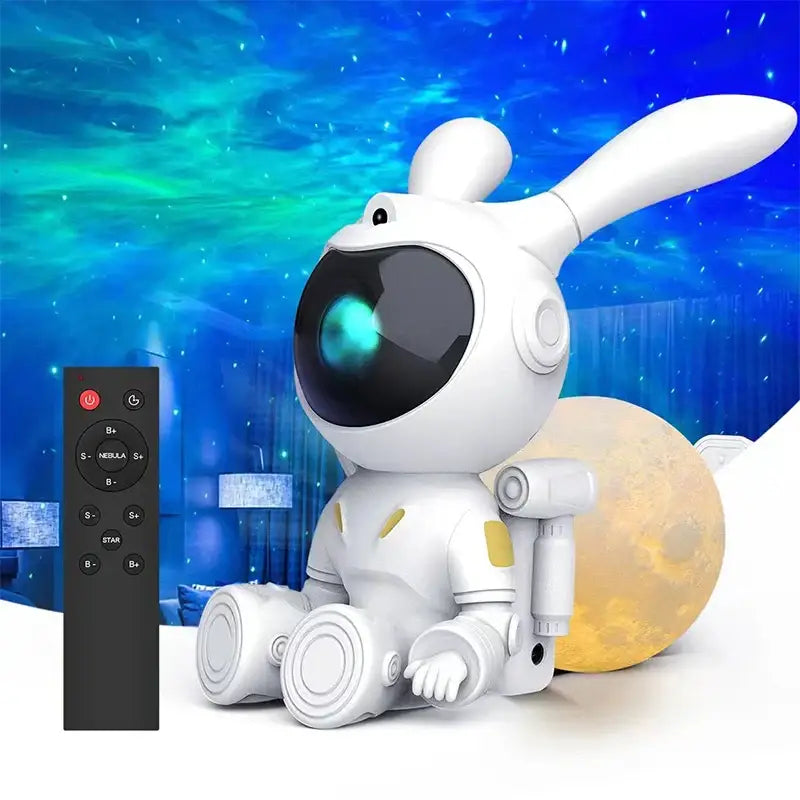 White and yellow galaxy bunny astronaut night light bedroom decor