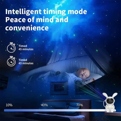 White and yellow galaxy bunny astronaut night light bedroom decor