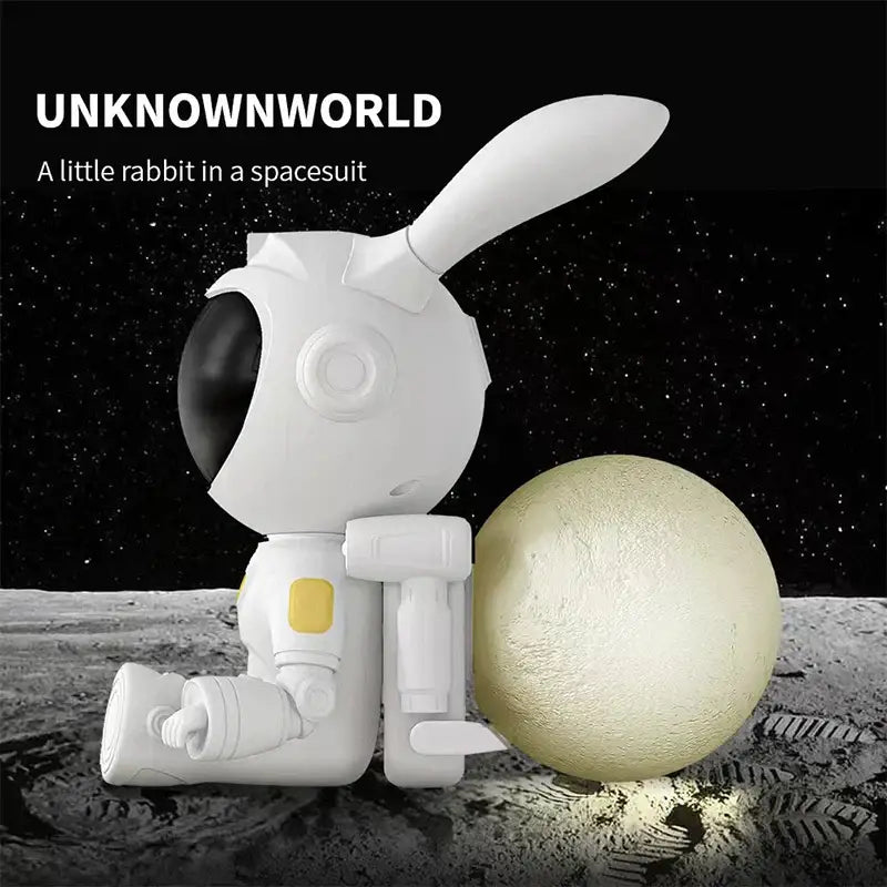 White and yellow galaxy bunny astronaut night light bedroom decor
