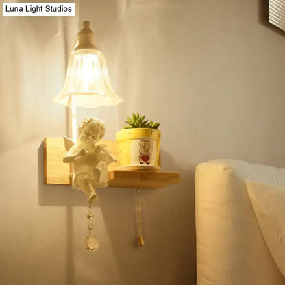 White angel ceramic bell shade wall sconce bedroom crystal pendant