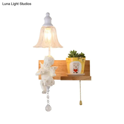 White angel ceramic bell shade wall sconce bedroom crystal pendant