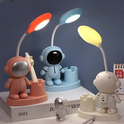White astronaut desk lamp with pencil sharpener for bedroom study