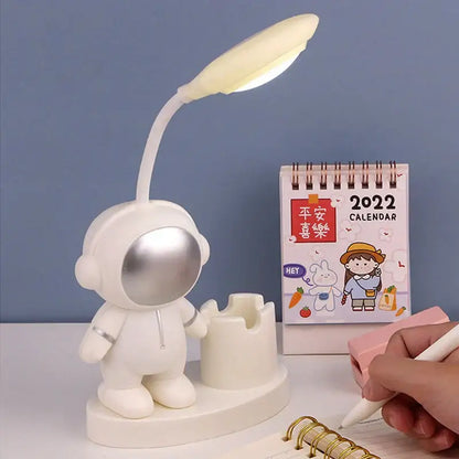 White astronaut desk lamp with pencil sharpener for bedroom study