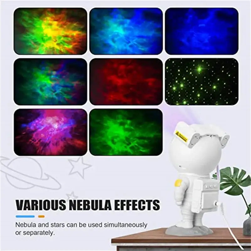 White astronaut star projector night light bedroom galaxy decor