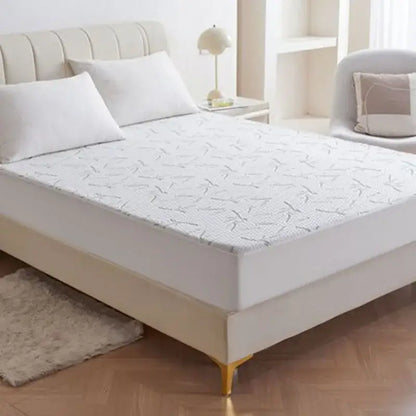 White bamboo jacquard waterproof fitted mattress cover bedroom sheet