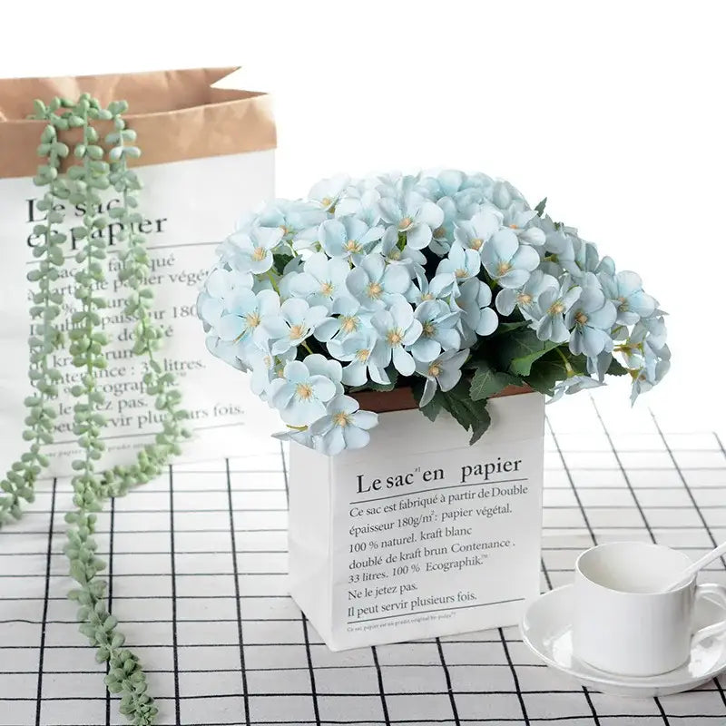 White begonia silk flower bouquet living room ceramic vase decor