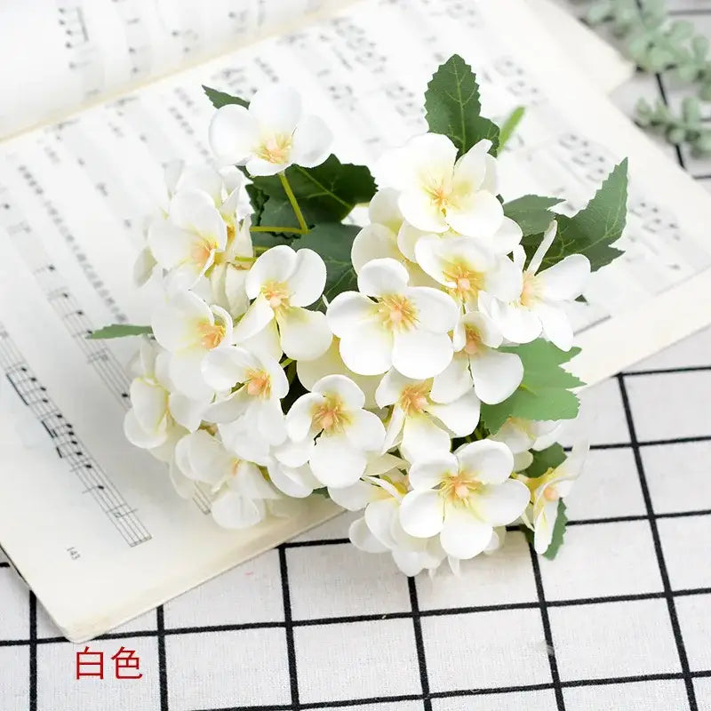 White begonia silk flower bouquet living room ceramic vase decor