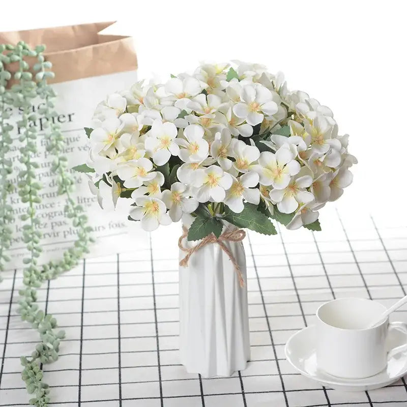 White begonia silk flower bouquet living room ceramic vase decor