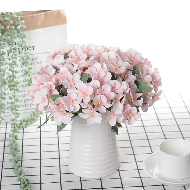 White begonia silk flower bouquet living room ceramic vase decor