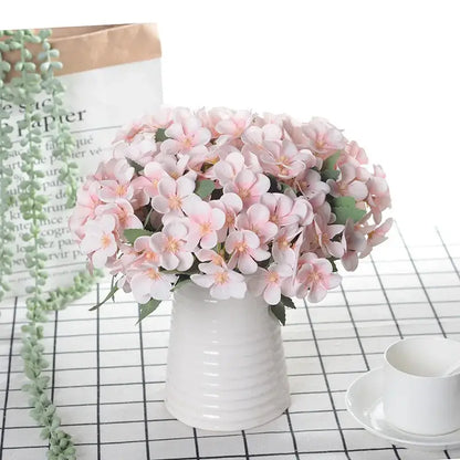 White begonia silk flower bouquet living room ceramic vase decor