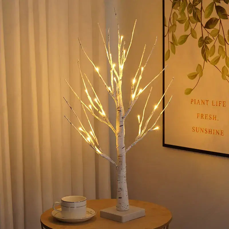 White birch tree led night light bedroom warm glowing decor