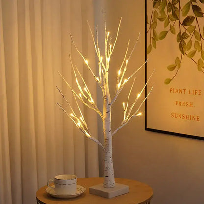 White birch tree led night light bedroom warm glowing decor