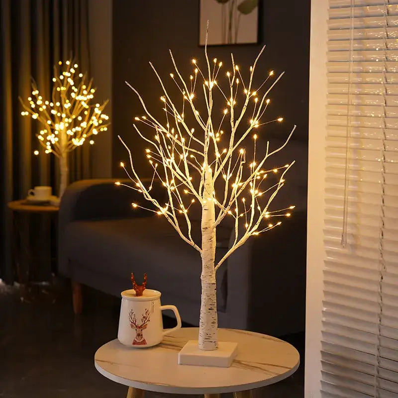 White birch tree led night light bedroom warm glowing decor