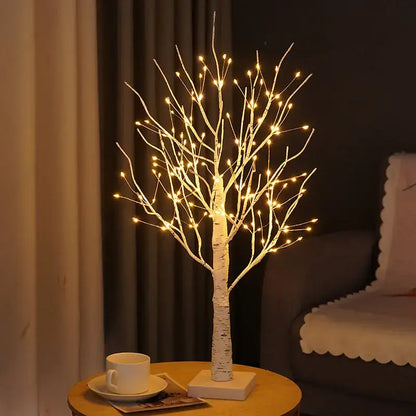 White birch tree led night light bedroom warm glowing decor