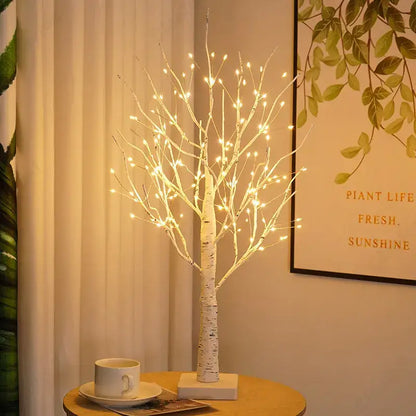 White birch tree led night light bedroom warm glowing decor